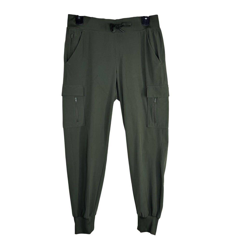 All in Motion Pants Women Small Green Cargo Joggers Zip Pockets Stretch Athletic